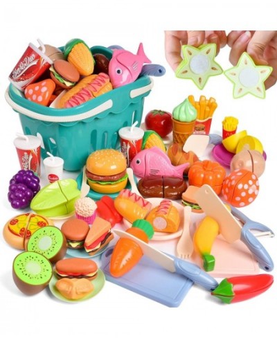 90 PCS Cutting Play Food Sets for Kids kitchen Play Kitchen Accessories Pretend Toy Foods Fruits & Vegetables with Storage Ba...