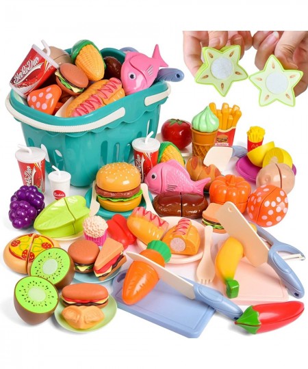 90 PCS Cutting Play Food Sets for Kids kitchen Play Kitchen Accessories Pretend Toy Foods Fruits & Vegetables with Storage Ba...