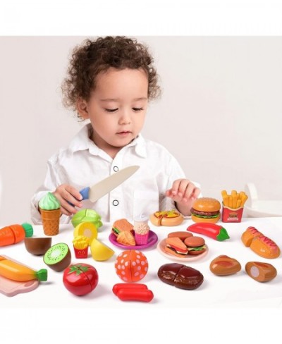 90 PCS Cutting Play Food Sets for Kids kitchen Play Kitchen Accessories Pretend Toy Foods Fruits & Vegetables with Storage Ba...