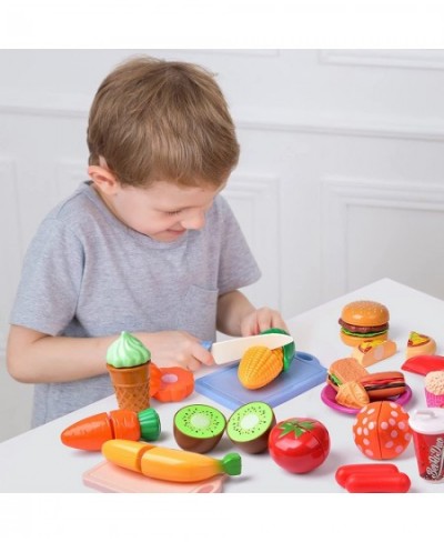 90 PCS Cutting Play Food Sets for Kids kitchen Play Kitchen Accessories Pretend Toy Foods Fruits & Vegetables with Storage Ba...