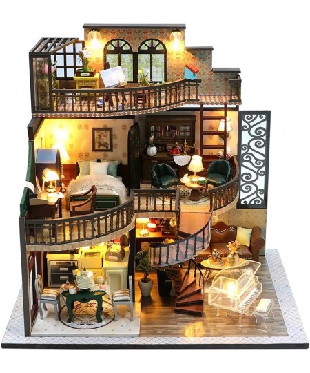 DIY Dollhouse Miniature Kit with Furniture 3D Wooden Miniature House 1:24 Scale Miniature Dolls House kit with Dust Cover and...