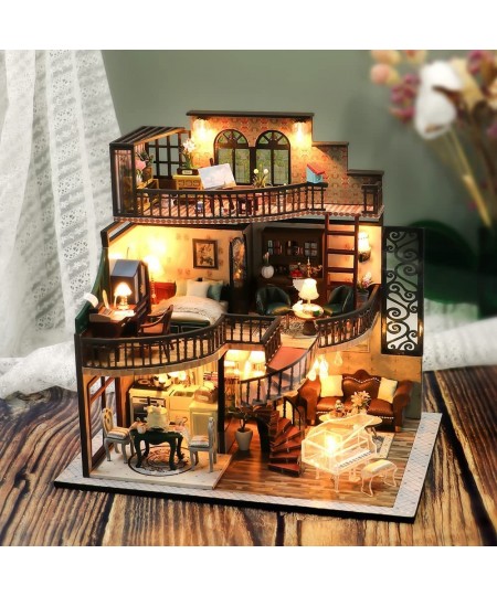 DIY Dollhouse Miniature Kit with Furniture 3D Wooden Miniature House 1:24 Scale Miniature Dolls House kit with Dust Cover and...