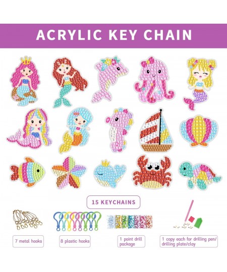 15 Pcs Diamond Kit Arts and Crafts for Kids Ages 8-12 Girls DIY Gem 5D Painting Stickers Chainkeys Pendant Numbers Art Kits(S...