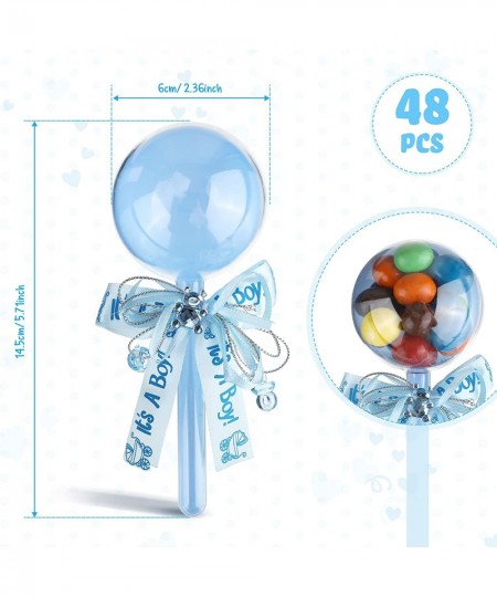 48 Pieces Fillable Baby Rattle Party Favors Baby Shower Favors Baby Candy Box Fillable Lollipop Candy Box with Ribbon Bow for...