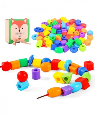 Plastic Lacing Beads for Kids 70 pcs with Fun Shapes Long String and Brilliant Colors Educational Occupational Therapy Toys M...