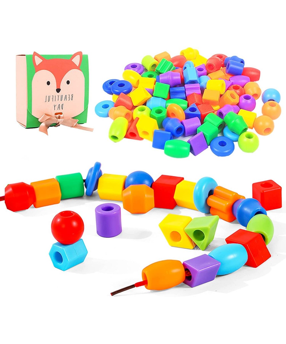 Plastic Lacing Beads for Kids 70 pcs with Fun Shapes Long String and Brilliant Colors Educational Occupational Therapy Toys M...