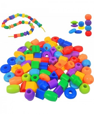 Plastic Lacing Beads for Kids 70 pcs with Fun Shapes Long String and Brilliant Colors Educational Occupational Therapy Toys M...