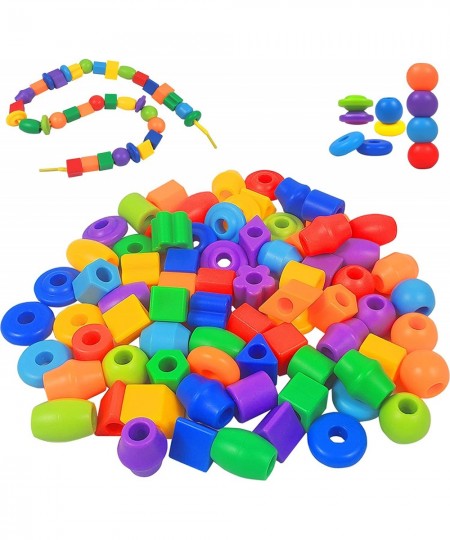 Plastic Lacing Beads for Kids 70 pcs with Fun Shapes Long String and Brilliant Colors Educational Occupational Therapy Toys M...