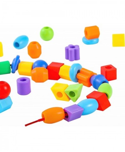 Plastic Lacing Beads for Kids 70 pcs with Fun Shapes Long String and Brilliant Colors Educational Occupational Therapy Toys M...