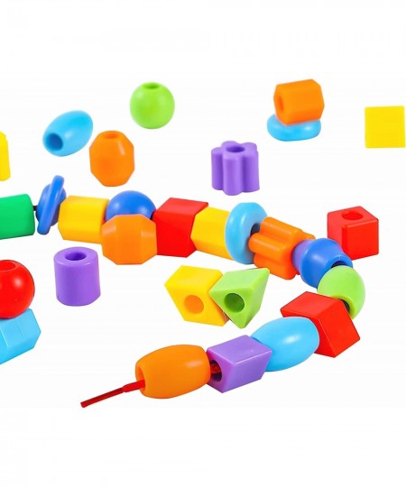 Plastic Lacing Beads for Kids 70 pcs with Fun Shapes Long String and Brilliant Colors Educational Occupational Therapy Toys M...