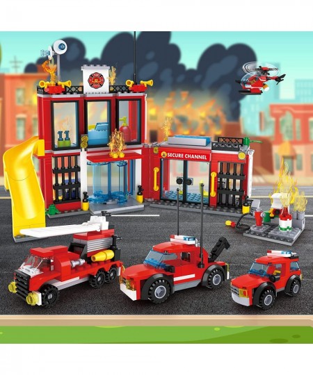 City Fire Department Building kit Children's Fun Firefighter Toy Building kit Cool Toy fire Truck Toy fire Extinguisher 6-12 ...