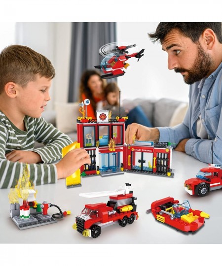 City Fire Department Building kit Children's Fun Firefighter Toy Building kit Cool Toy fire Truck Toy fire Extinguisher 6-12 ...