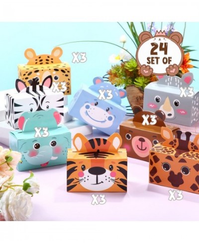 24 Pack Zoo Safari Animal Treat Box Jungle Party Favors Goodie Boxes Cardboard Gift Wild Candy for Themed Birthday Decoration...