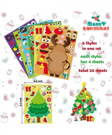 24 Sheets Christmas Make a Face Stickers Make Your Own Christmas Stickers for Kids Santa Snowman Xmas Tree Deer Self Adhesive...