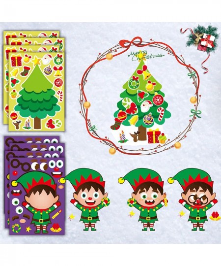 24 Sheets Christmas Make a Face Stickers Make Your Own Christmas Stickers for Kids Santa Snowman Xmas Tree Deer Self Adhesive...