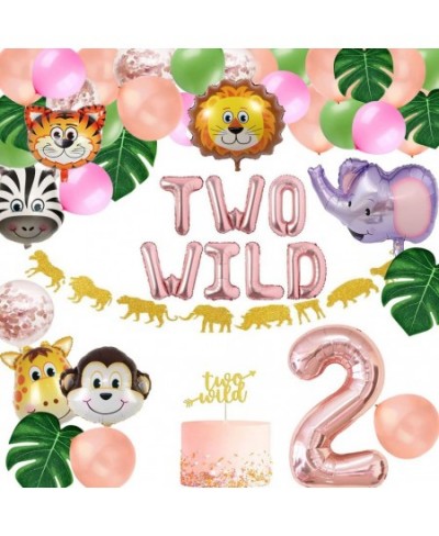 Two Wild Birthday Party Decorations Jungle Themed Secend Girl Birthday Party Supplies Set Cute Animals Head Balloons and Two ...