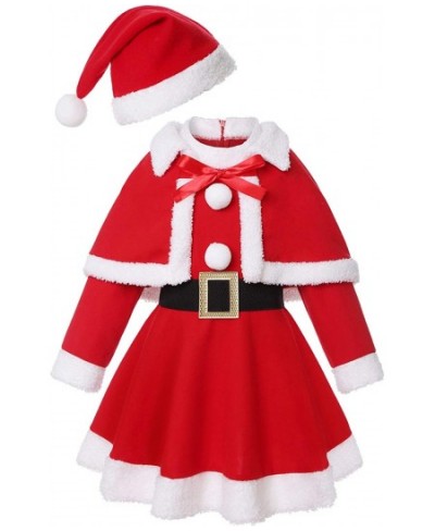 Girls Christmas Santa Costume Red Long Sleeve Dress with Shawl Hat Belt girls Xmas Dress Up Party Holiday Suit (9-10 Years re...