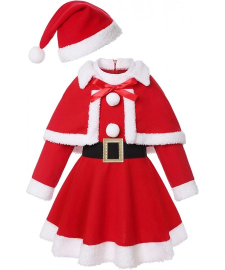 Girls Christmas Santa Costume Red Long Sleeve Dress with Shawl Hat Belt girls Xmas Dress Up Party Holiday Suit (9-10 Years re...