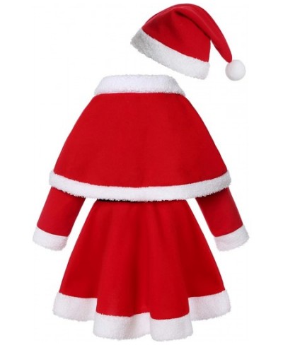 Girls Christmas Santa Costume Red Long Sleeve Dress with Shawl Hat Belt girls Xmas Dress Up Party Holiday Suit (9-10 Years re...