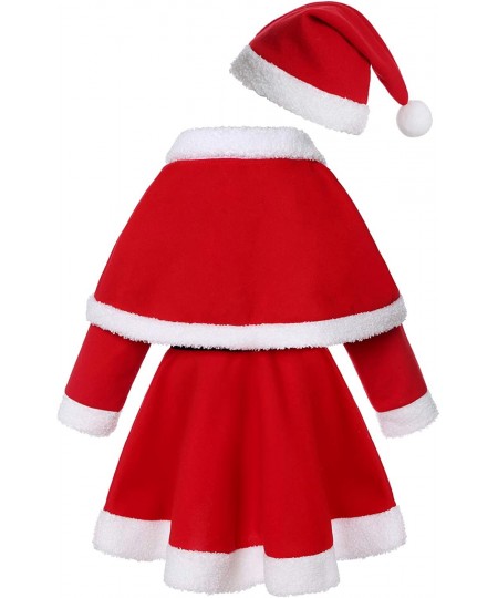 Girls Christmas Santa Costume Red Long Sleeve Dress with Shawl Hat Belt girls Xmas Dress Up Party Holiday Suit (9-10 Years re...