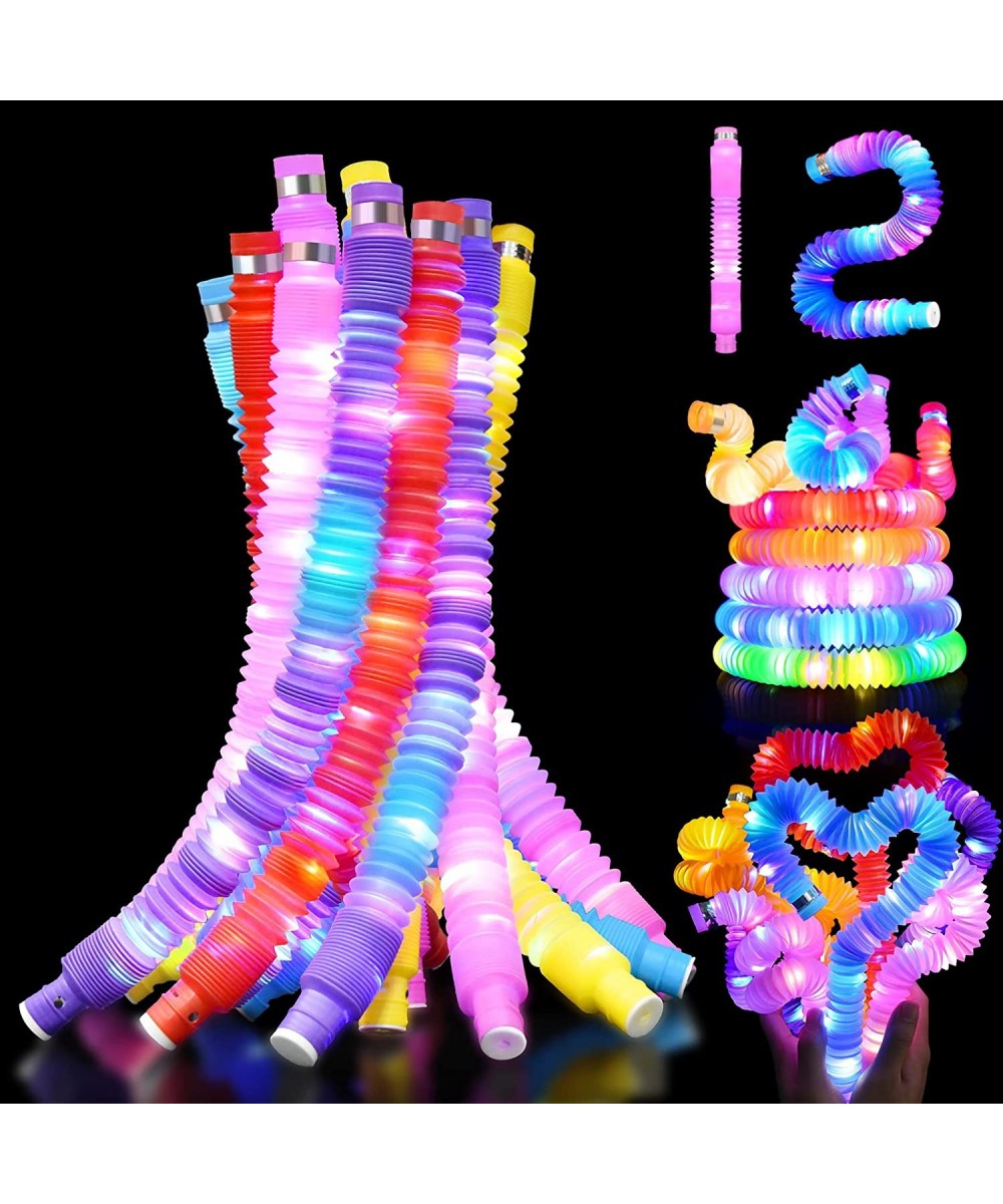 Valentines Day Gifts for Kids 12 Pack Light Up Pop Tube Kids Party Favors Glow Sticks Sensory Toys Toddler Toy Glow in The Da...