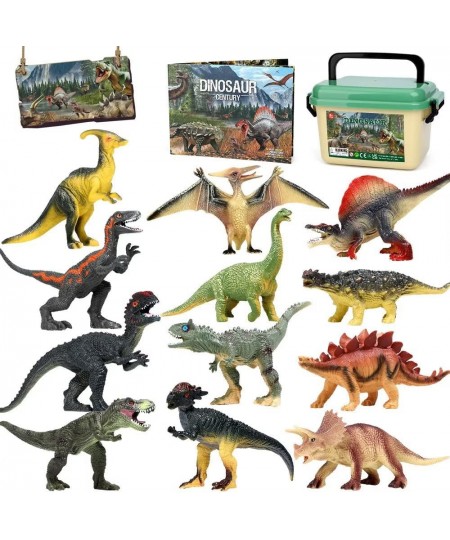 Jurassic Dinosaur Toys 12 PCS Realistic Jumbo Dinosaur Figurines Educational Dino Figure Playset w/ Information Dino Book Eas...