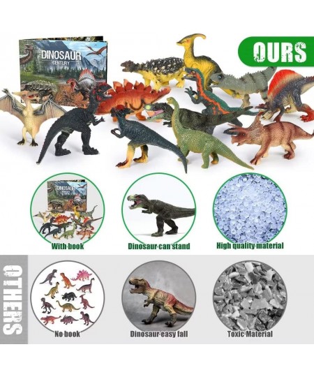 Jurassic Dinosaur Toys 12 PCS Realistic Jumbo Dinosaur Figurines Educational Dino Figure Playset w/ Information Dino Book Eas...