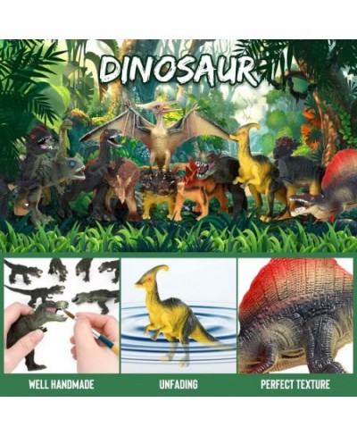 Jurassic Dinosaur Toys 12 PCS Realistic Jumbo Dinosaur Figurines Educational Dino Figure Playset w/ Information Dino Book Eas...