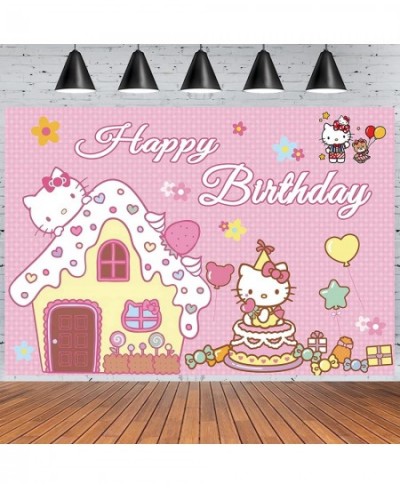 Kawaii Kitty Birthday Party Supplies Happy Birthday Backdrop for Kawaii Theme Party 5 x 3 FT Cute Kitty Photography Backgroun...