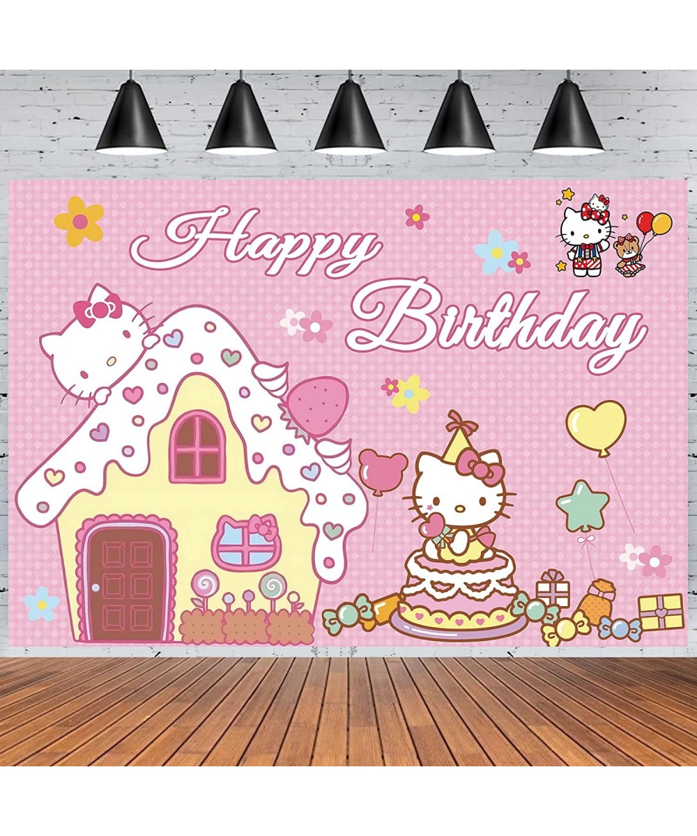 Kawaii Kitty Birthday Party Supplies Happy Birthday Backdrop for Kawaii Theme Party 5 x 3 FT Cute Kitty Photography Backgroun...