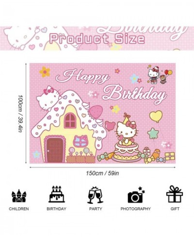 Kawaii Kitty Birthday Party Supplies Happy Birthday Backdrop for Kawaii Theme Party 5 x 3 FT Cute Kitty Photography Backgroun...