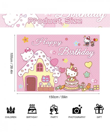 Kawaii Kitty Birthday Party Supplies Happy Birthday Backdrop for Kawaii Theme Party 5 x 3 FT Cute Kitty Photography Backgroun...