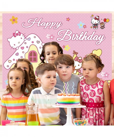 Kawaii Kitty Birthday Party Supplies Happy Birthday Backdrop for Kawaii Theme Party 5 x 3 FT Cute Kitty Photography Backgroun...