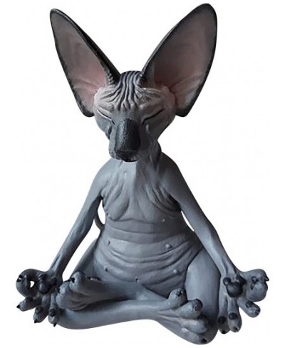 Meditation Cat Statue - 3.5 Black Sphynx Yoga Pose Meditate Collectible Figurines Miniature Handmade Decor Best Gifts for Lov...