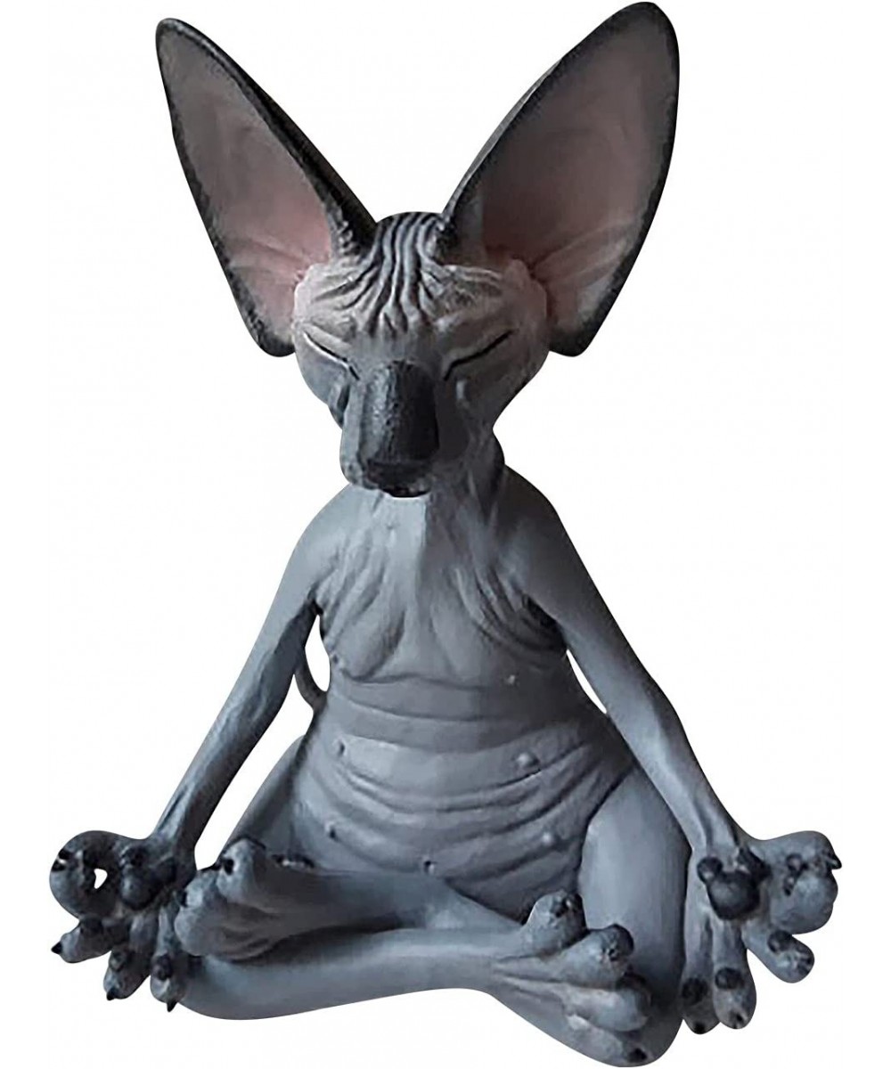 Meditation Cat Statue - 3.5 Black Sphynx Yoga Pose Meditate Collectible Figurines Miniature Handmade Decor Best Gifts for Lov...