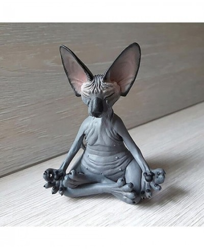 Meditation Cat Statue - 3.5 Black Sphynx Yoga Pose Meditate Collectible Figurines Miniature Handmade Decor Best Gifts for Lov...