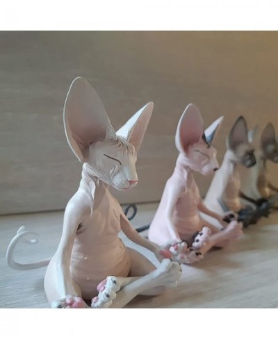 Meditation Cat Statue - 3.5 Black Sphynx Yoga Pose Meditate Collectible Figurines Miniature Handmade Decor Best Gifts for Lov...