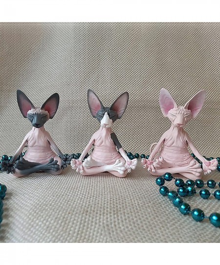 Meditation Cat Statue - 3.5 Black Sphynx Yoga Pose Meditate Collectible Figurines Miniature Handmade Decor Best Gifts for Lov...