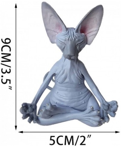 Meditation Cat Statue - 3.5 Black Sphynx Yoga Pose Meditate Collectible Figurines Miniature Handmade Decor Best Gifts for Lov...