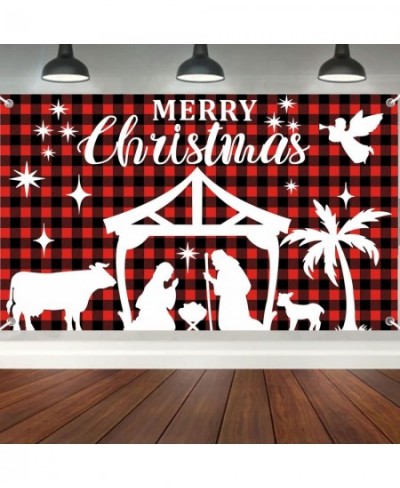 Nativity Backdrop 72.8 X 43.3 Inch Christmas Wall Banner Christmas Scene Setter Buffalo Plaid Merry Christmas Banner Indoor O...