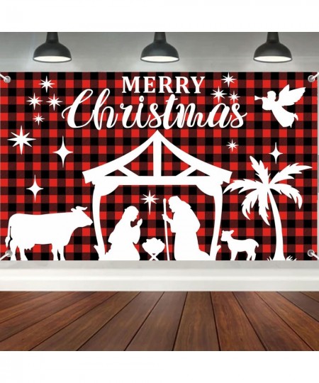 Nativity Backdrop 72.8 X 43.3 Inch Christmas Wall Banner Christmas Scene Setter Buffalo Plaid Merry Christmas Banner Indoor O...