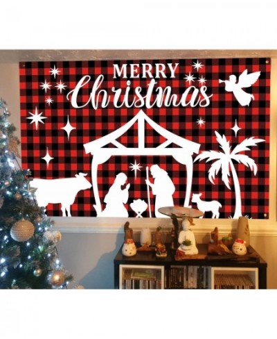 Nativity Backdrop 72.8 X 43.3 Inch Christmas Wall Banner Christmas Scene Setter Buffalo Plaid Merry Christmas Banner Indoor O...