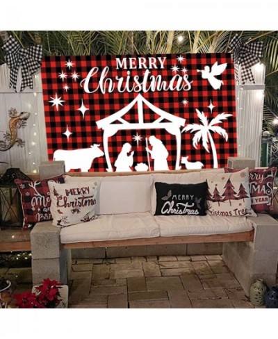 Nativity Backdrop 72.8 X 43.3 Inch Christmas Wall Banner Christmas Scene Setter Buffalo Plaid Merry Christmas Banner Indoor O...