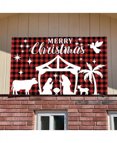 Nativity Backdrop 72.8 X 43.3 Inch Christmas Wall Banner Christmas Scene Setter Buffalo Plaid Merry Christmas Banner Indoor O...