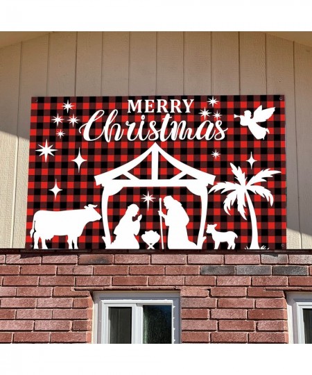 Nativity Backdrop 72.8 X 43.3 Inch Christmas Wall Banner Christmas Scene Setter Buffalo Plaid Merry Christmas Banner Indoor O...