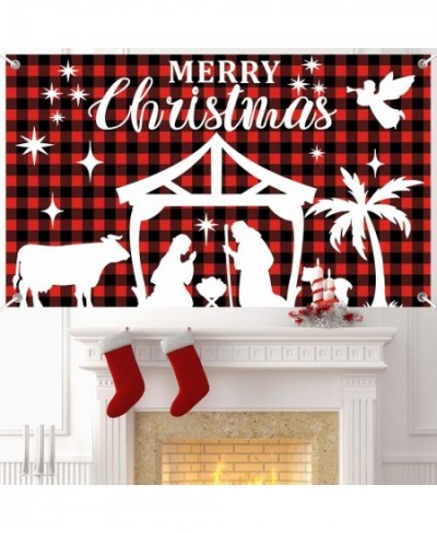 Nativity Backdrop 72.8 X 43.3 Inch Christmas Wall Banner Christmas Scene Setter Buffalo Plaid Merry Christmas Banner Indoor O...