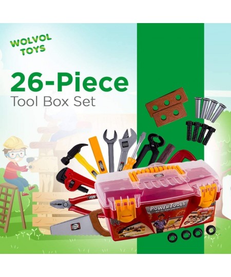 WolVolk 26-Piece Tool Box Set with Removable Tool Tray - Great Gift Toy for Boys $52.71 - Toy Construction Tools