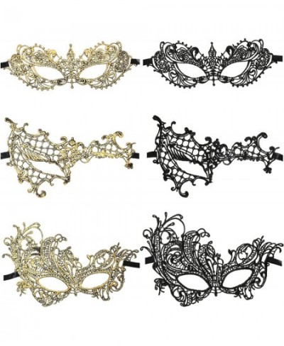 6 Pcs Masquerade Mask for Women Venetian Lace Eye Mask Gold and Black Lace Mask for Prom Ball Costume Party Supplies (Classic...