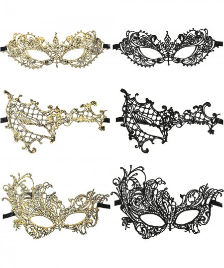 6 Pcs Masquerade Mask for Women Venetian Lace Eye Mask Gold and Black Lace Mask for Prom Ball Costume Party Supplies (Classic...