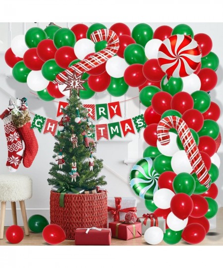 Christmas Balloon Garland Arch Kit - 126PCS Christmas Balloons Cane Candy Balloons Xmas Red Green White Balloons for Happy Ne...